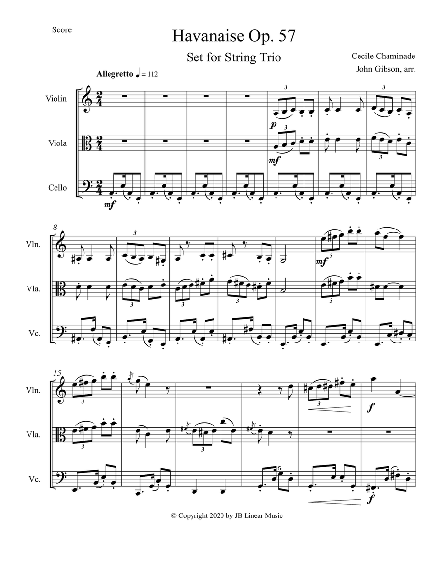 Cecile Chaminade - Havanaise (Tango) for String Trio String Trio scores gallery preview page 2