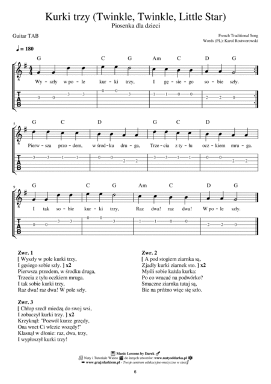 Polish Children Sheet Music Collection - 20 Songs [GUITAR TAB] Acoustic Guitar scores gallery preview page 6
