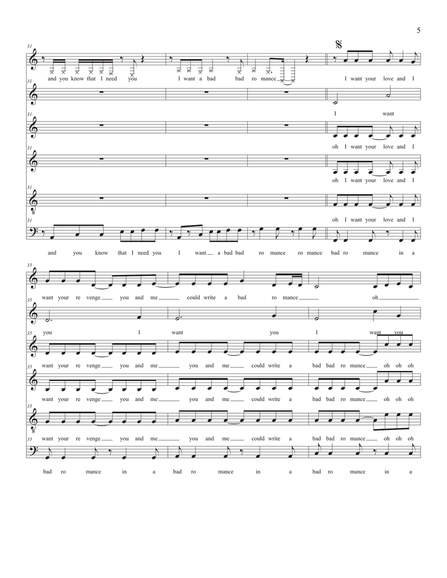Bad Romance 4-Part scores gallery preview page 5