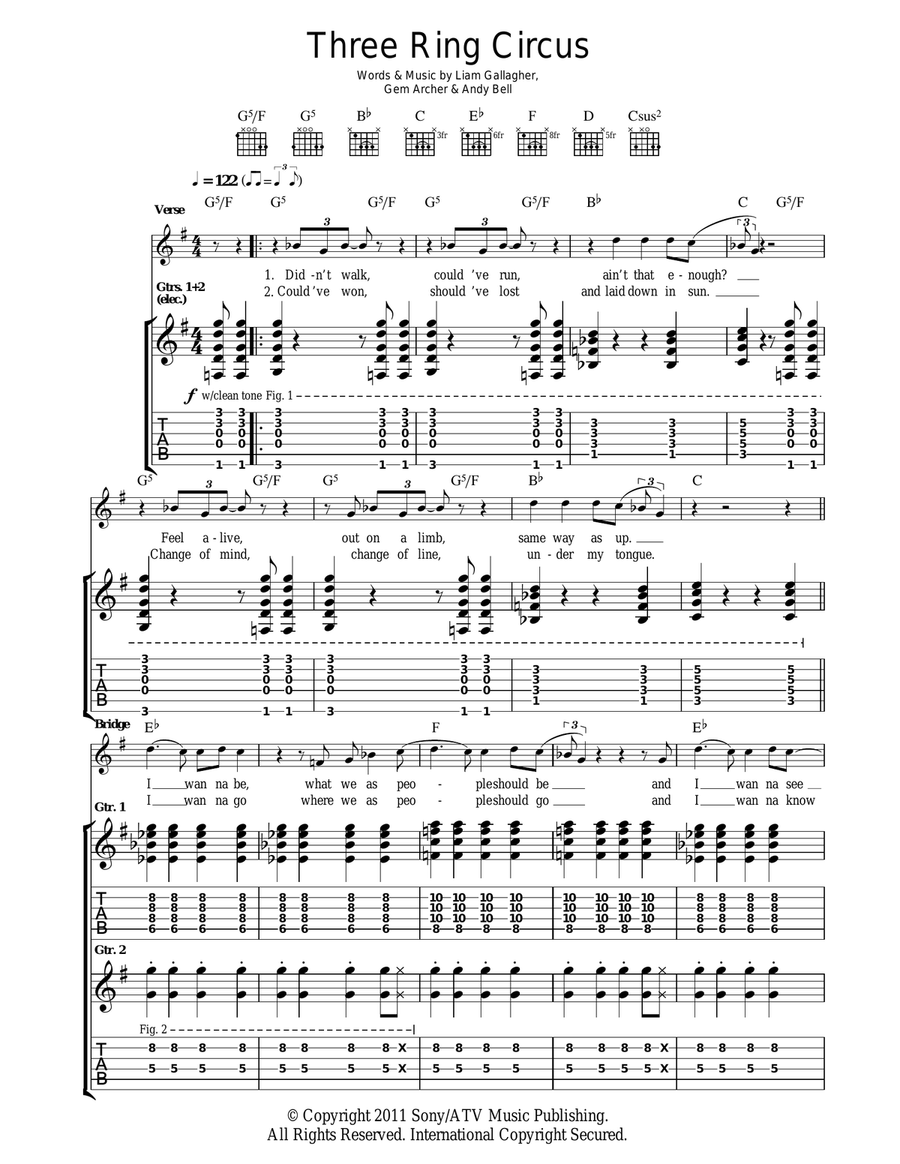 Three Ring Circus Guitar Tablature scores gallery preview page 1