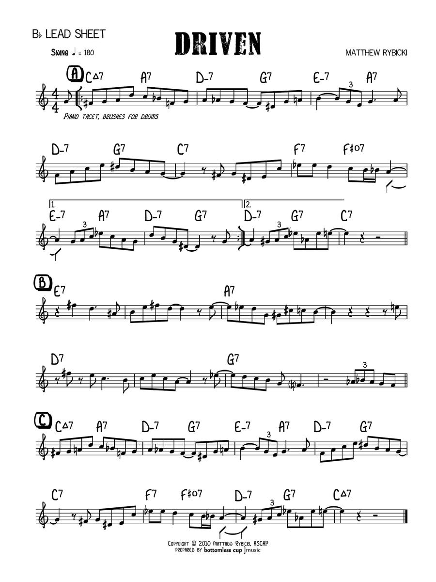Driven (Bb Lead Sheet) Piano scores gallery preview page 1