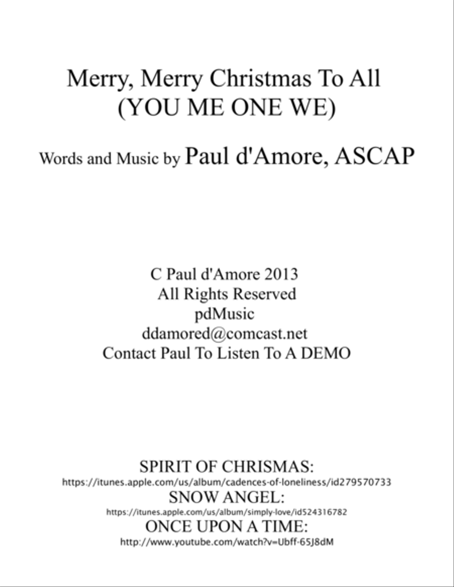 Merry, Merry Christmas To All(YOU ME ONE WE) Choir scores gallery preview page 1