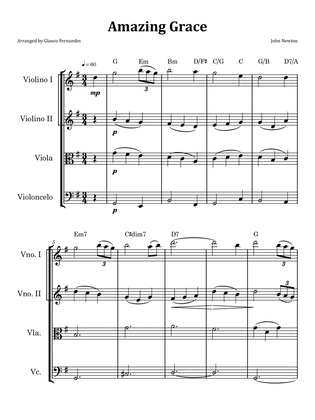 Amazing Grace - String Quartet with Chord Notation