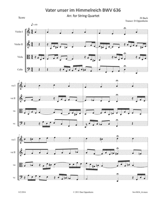 Bach: Vater unser im Himmelreich BWV 636 Arr. for String Quartet