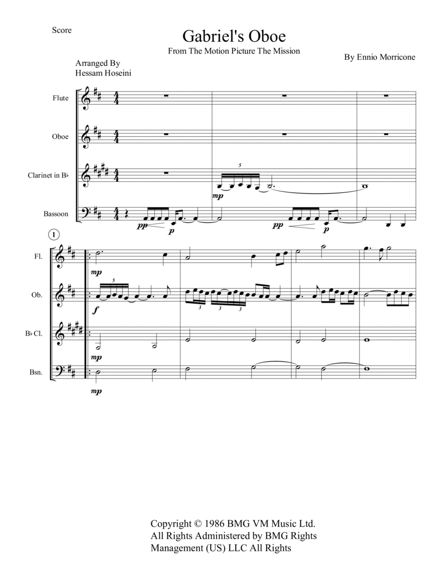 Gabriel's Oboe Woodwind Quartet scores gallery preview page 1