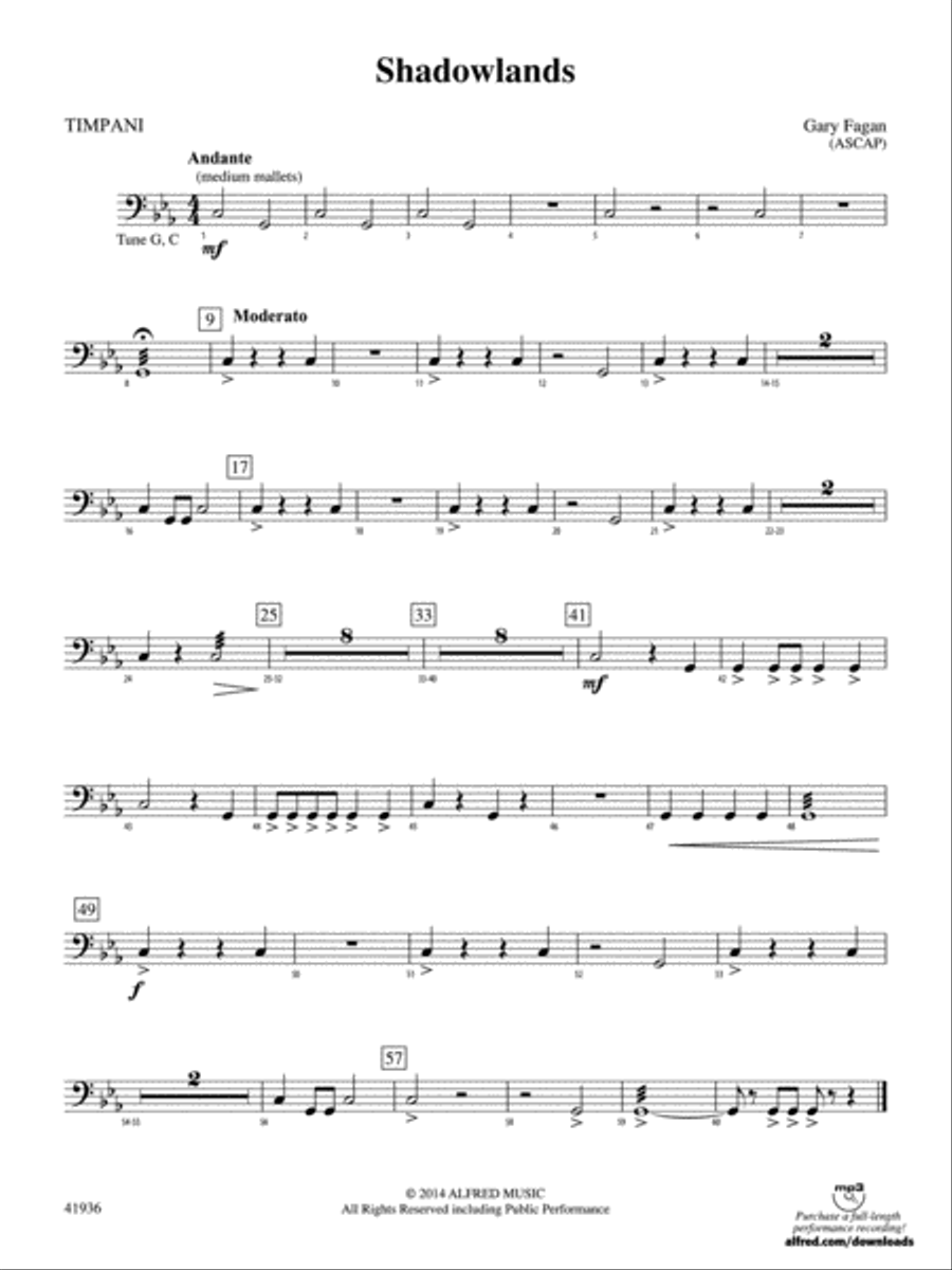 Shadowlands: Timpani Concert Band scores gallery preview page 1