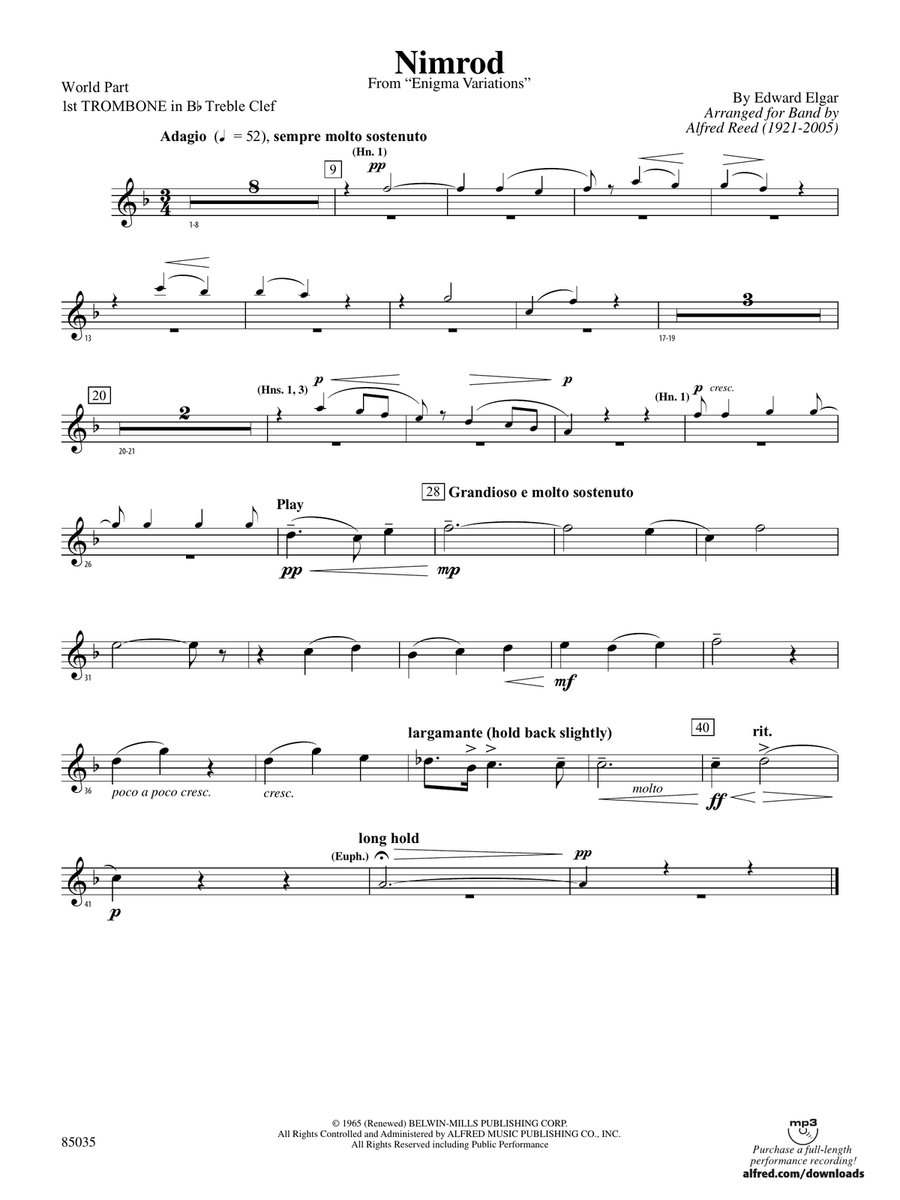 Nimrod (from Elgar's Variations): (World Part) 1st B-flat Trombone T.C.