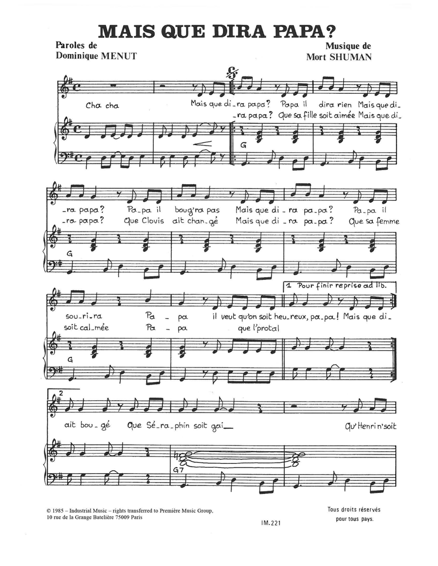 Mais Que Dira Papa Mais Que Dira Papa Piano, Vocal scores gallery preview page 1
