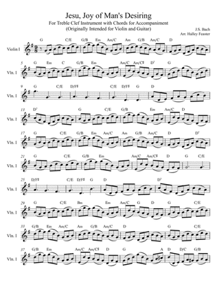 Jesu, Joy of Man's Desiring - for Violin (or Treble Clef Instrument) and Guitar (Chords)