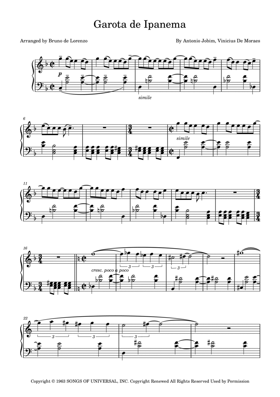 Garota De Ipanema Piano Solo scores gallery preview page 1