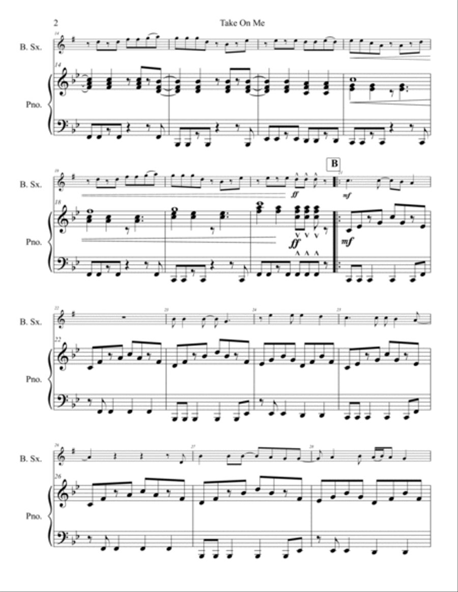 Take On Me Baritone Saxophone scores gallery preview page 3