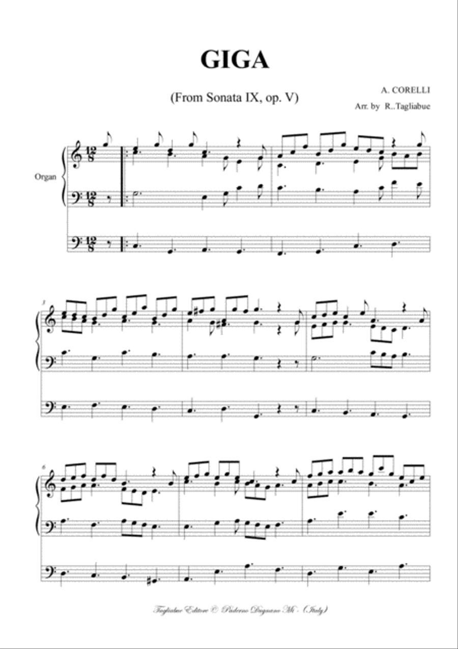 GIGA - CORELLI - From Sonata IX, Op. V - Arr. for Organ 3 staff Organ Solo scores gallery preview page 2