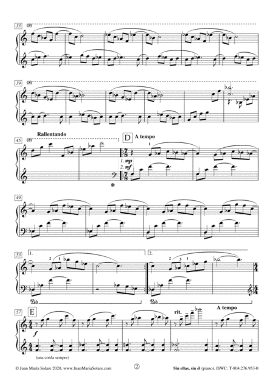 Sin ellas, sin él [piano solo] Piano Solo scores gallery preview page 2