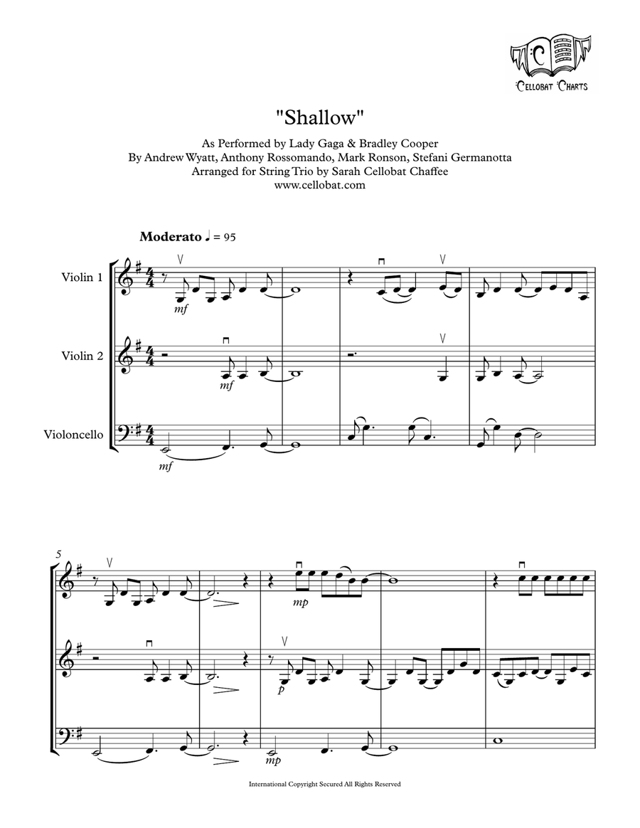 Shallow by Lady Gaga String Trio - Digital Sheet Music