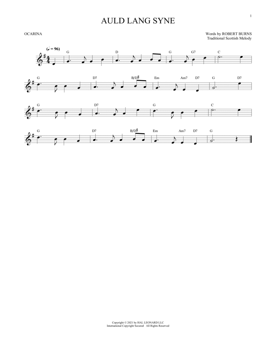 Auld Lang Syne Auld Lang Syne ocarina scores gallery preview page 1