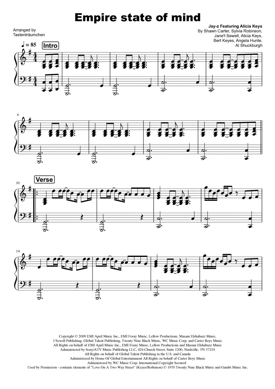 Empire State Of Mind Easy Piano scores gallery preview page 1