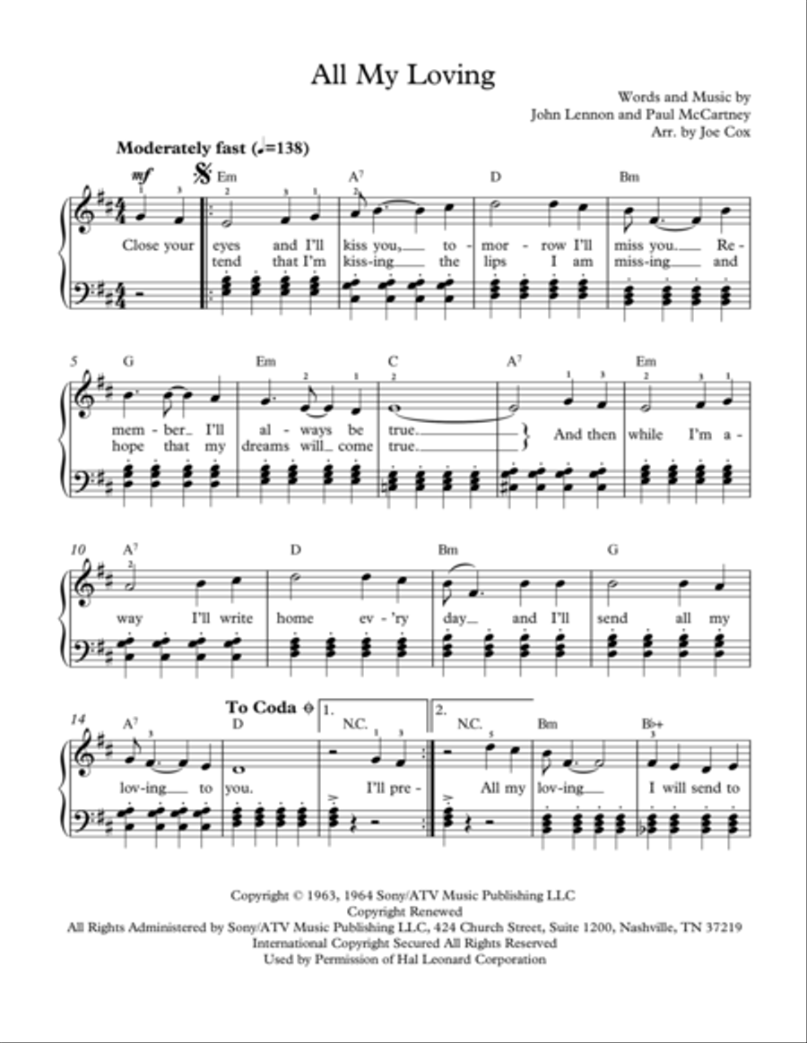 All My Loving Voice scores gallery preview page 1