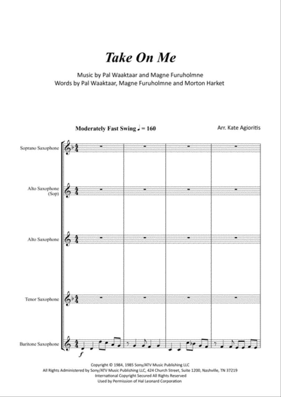 Take On Me Take On Me Saxophone Quartet scores gallery preview page 2