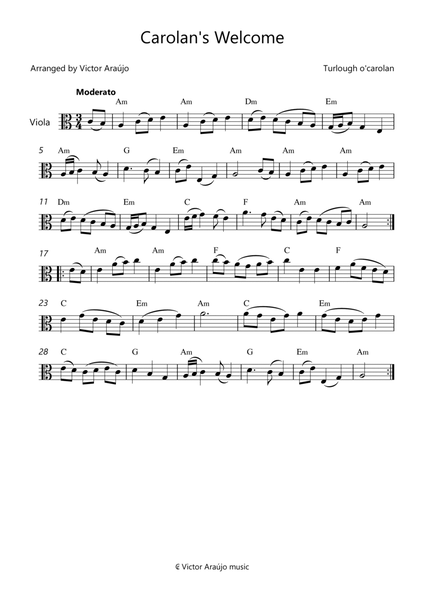 Carolan's Welcome - Lead Sheet for Viola with Chord Symbols image number null