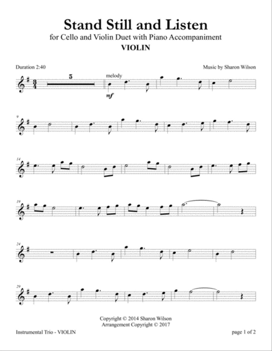 Stand Still and Listen (for Cello and Violin Duet with Piano accompaniment) Piano Trio scores gallery preview page 1