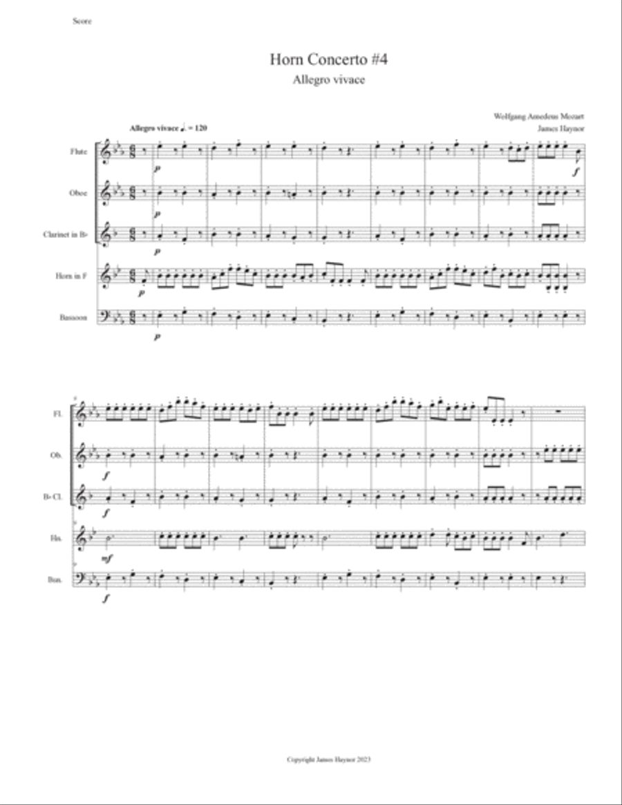 Horn Concerto #4 Finale for Woodwind Quintet Woodwind Quintet scores gallery preview page 3