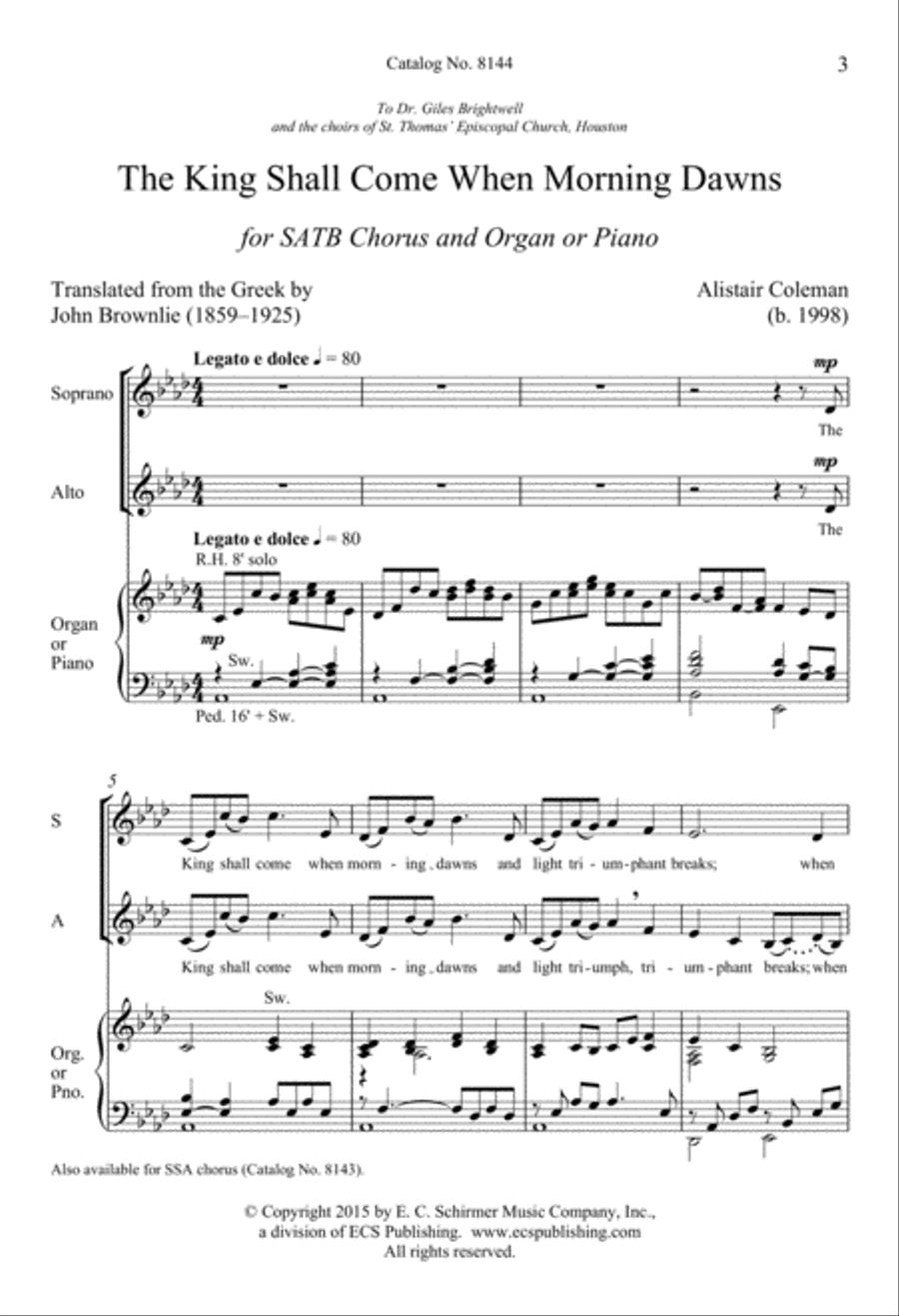 The King Shall Come When Morning Dawns 4-Part scores gallery preview page 3