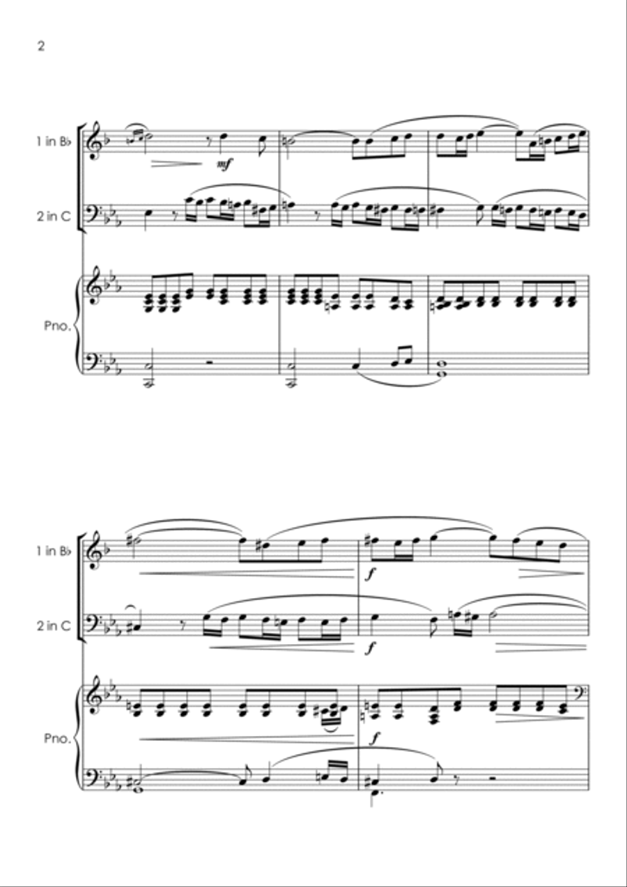 Vocalise (Rachmaninoff) - trumpet and trombone duet and piano with FREE BACKING TRACK Trombone scores gallery preview page 3