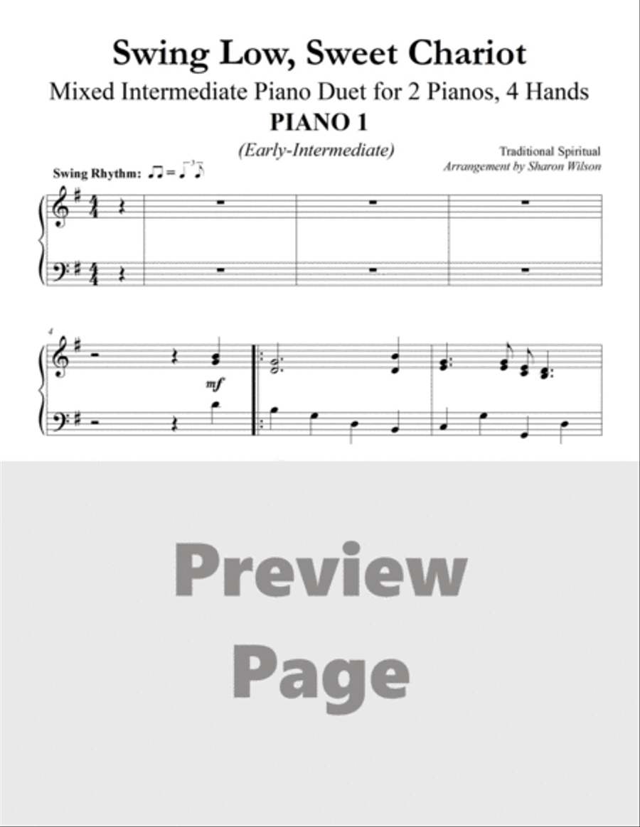 Swing Low, Sweet Chariot (Mixed Level, 2 Pianos, 4 Hands Duet) 2 Pianos, 4-Hands scores gallery preview page 4