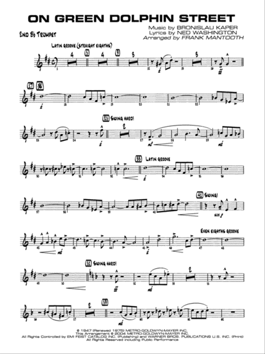 On Green Dolphin Street: 2nd B-flat Trumpet Jazz Ensemble scores gallery preview page 1