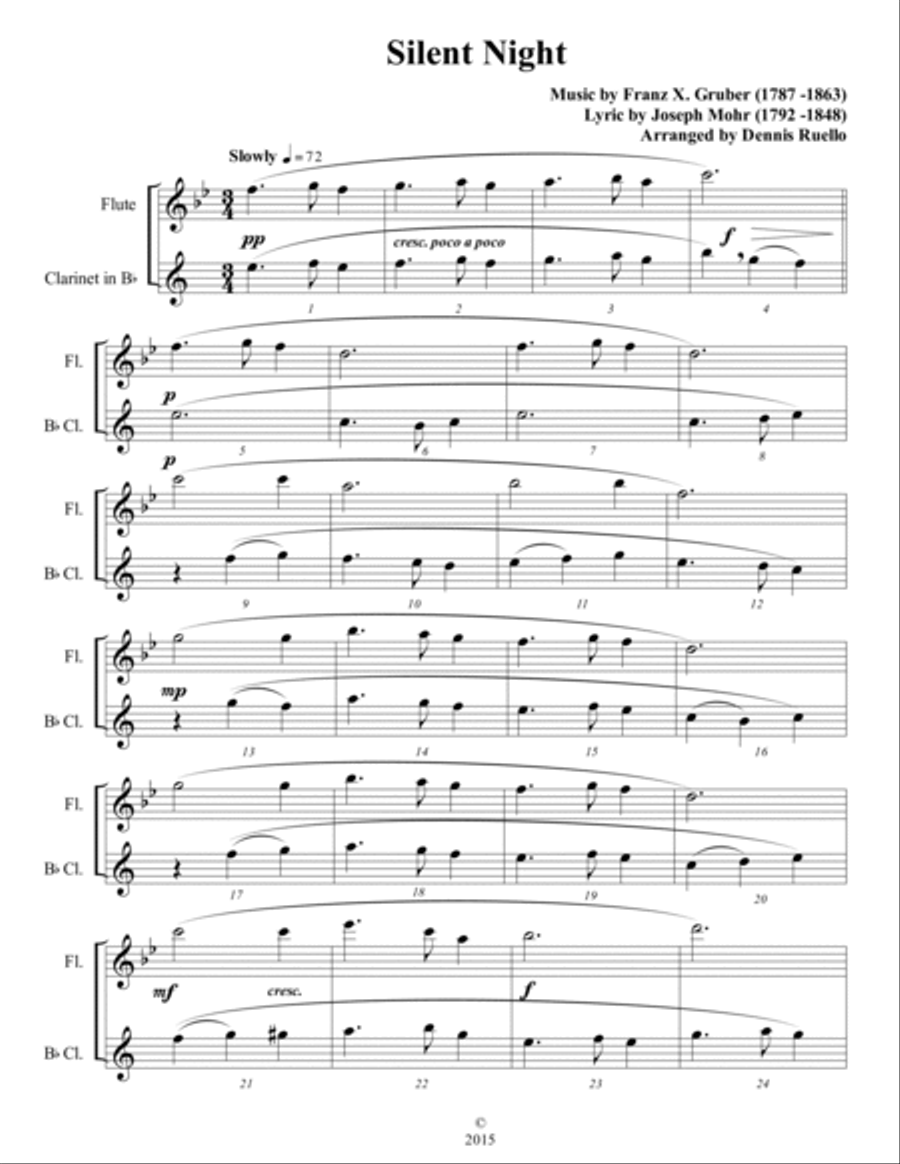 THE COVENTRY CAROL / SILENT NIGHT - Mixed Woodwind Duet - Flute and Clarinet Woodwind Duet scores gallery preview page 3