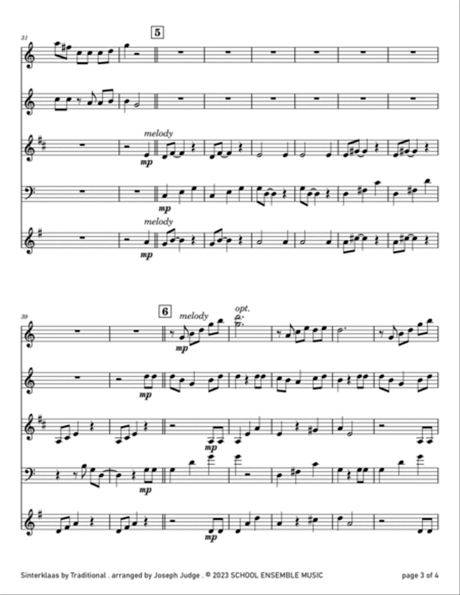Sinterklaas for Woodwind Quartet in Schools Woodwind Quartet scores gallery preview page 3