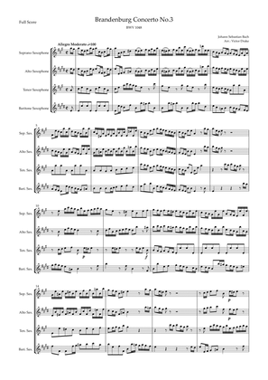 Book cover for Brandenburg Concerto No. 3 in G major, BWV 1048 1st Mov. (J.S. Bach) for Saxophone Quartet