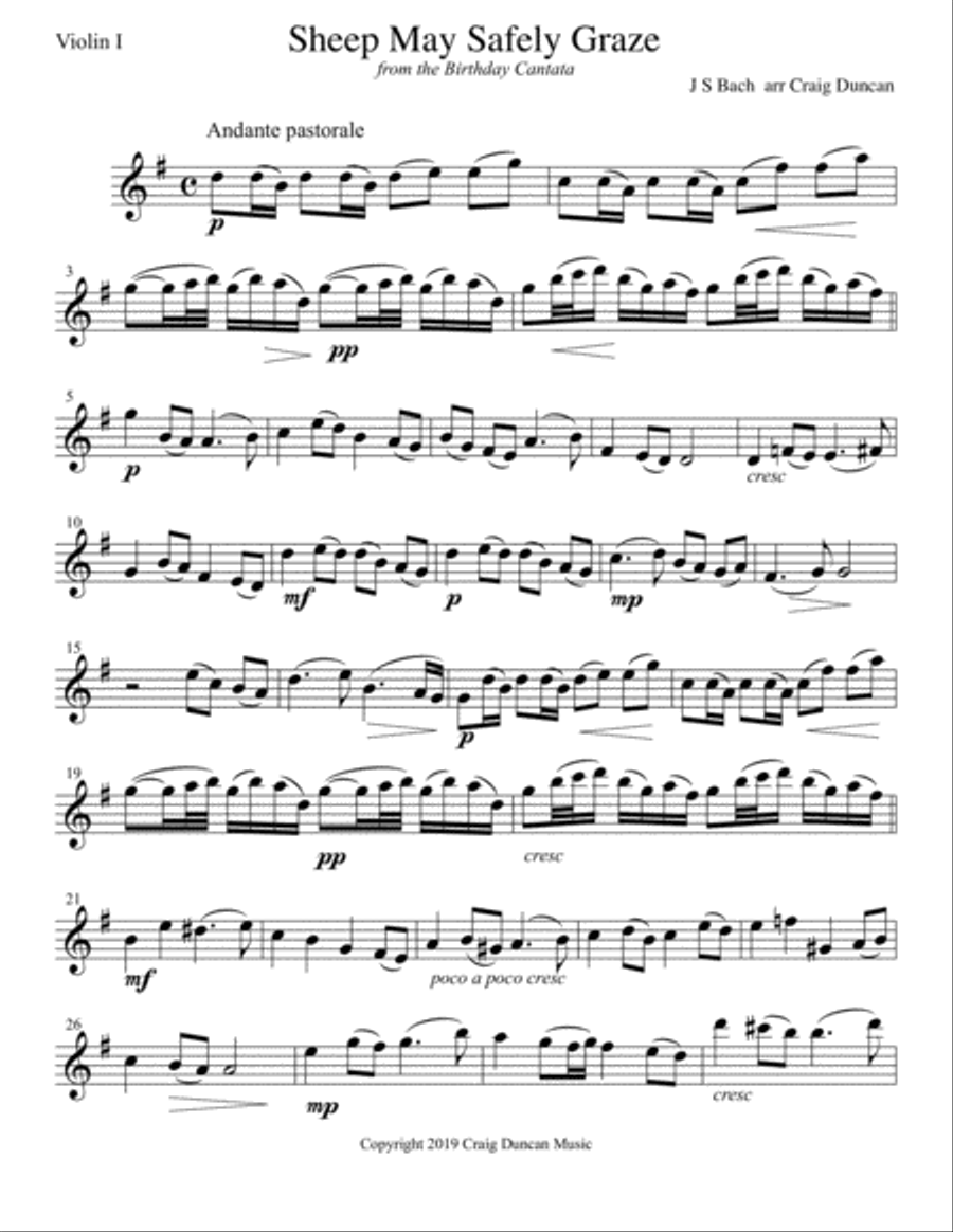 Sheep May Safely Graze String Quartet or Trio String Quartet scores gallery preview page 5