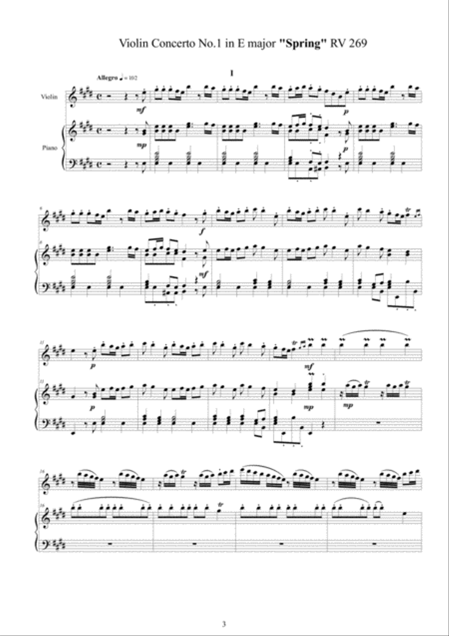 Vivaldi - Il Cimento dell'Armonia e dell'Invenzione Op.8 - 12 Concertos for Violin and Piano Violin Solo scores gallery preview page 3