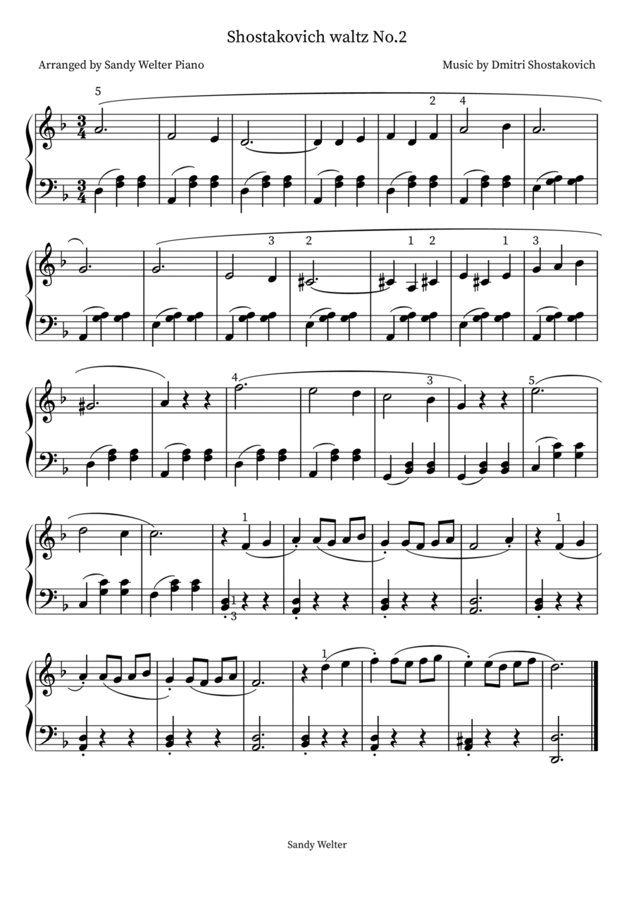 Shostakovich waltz No.2 Piano Solo scores gallery preview page 1