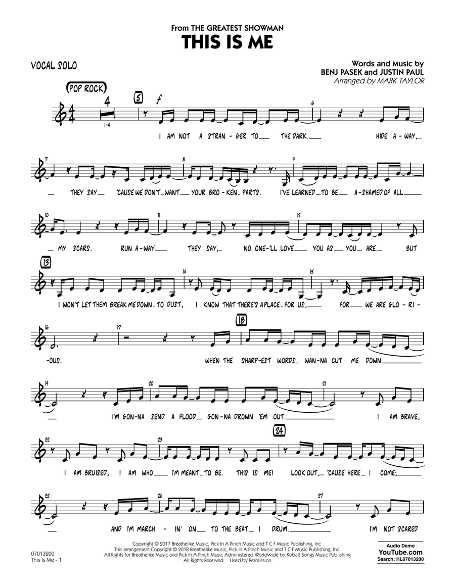 This Is Me (from The Greatest Showman) (arr. Mark Taylor) - Vocal Solo Jazz Ensemble scores gallery preview page 1