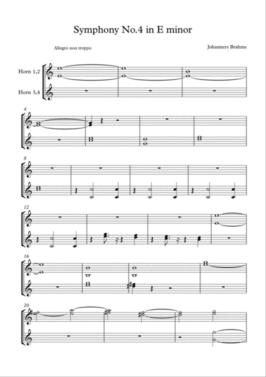 Brahms Symphony No.4 - 1.Allegro non troppo (Transposed Horn in C) Horn Solo scores gallery preview page 1