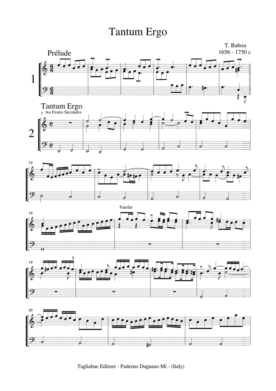 TANTUM ERGO - T. Babou - For organ 3 staff Organ Solo scores gallery preview page 1