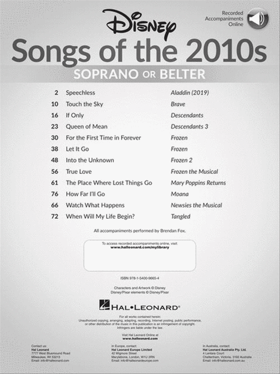 Disney Songs of the 2010s: Soprano or Belter Voice scores gallery preview page 3