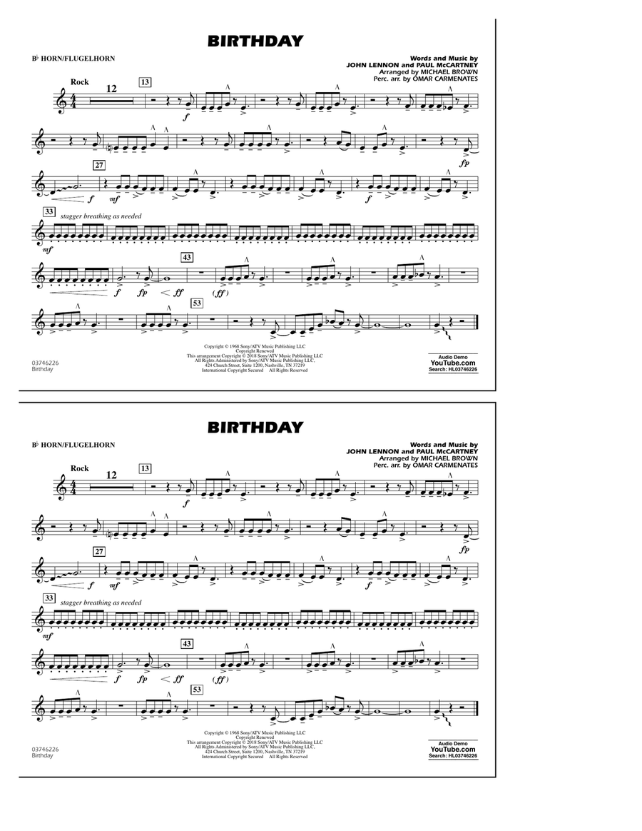 Birthday - Bb Horn/Flugelhorn Marching Band scores gallery preview page 1