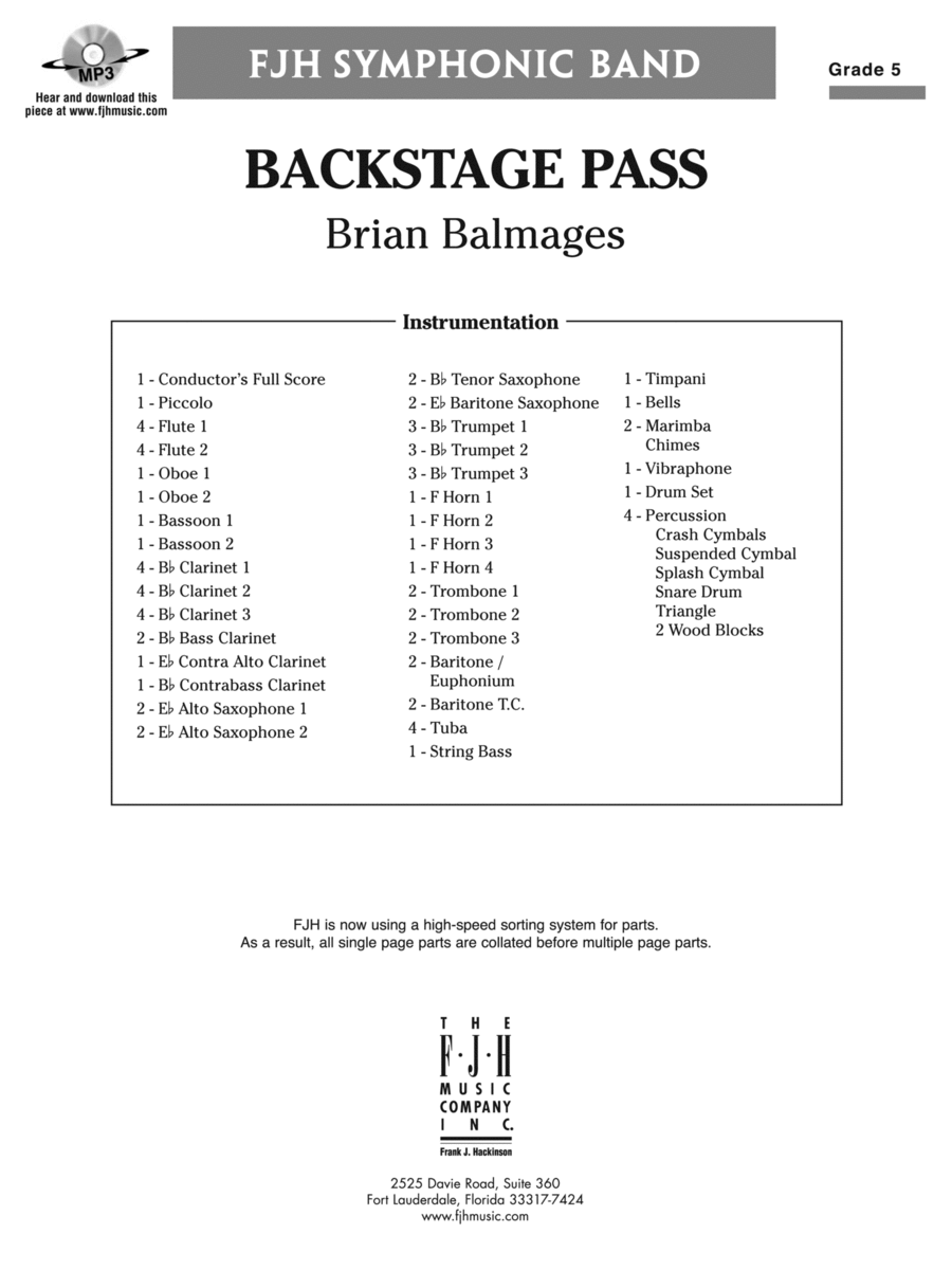Backstage Pass: Score Backstage Pass: Score Concert Band scores gallery preview page 1