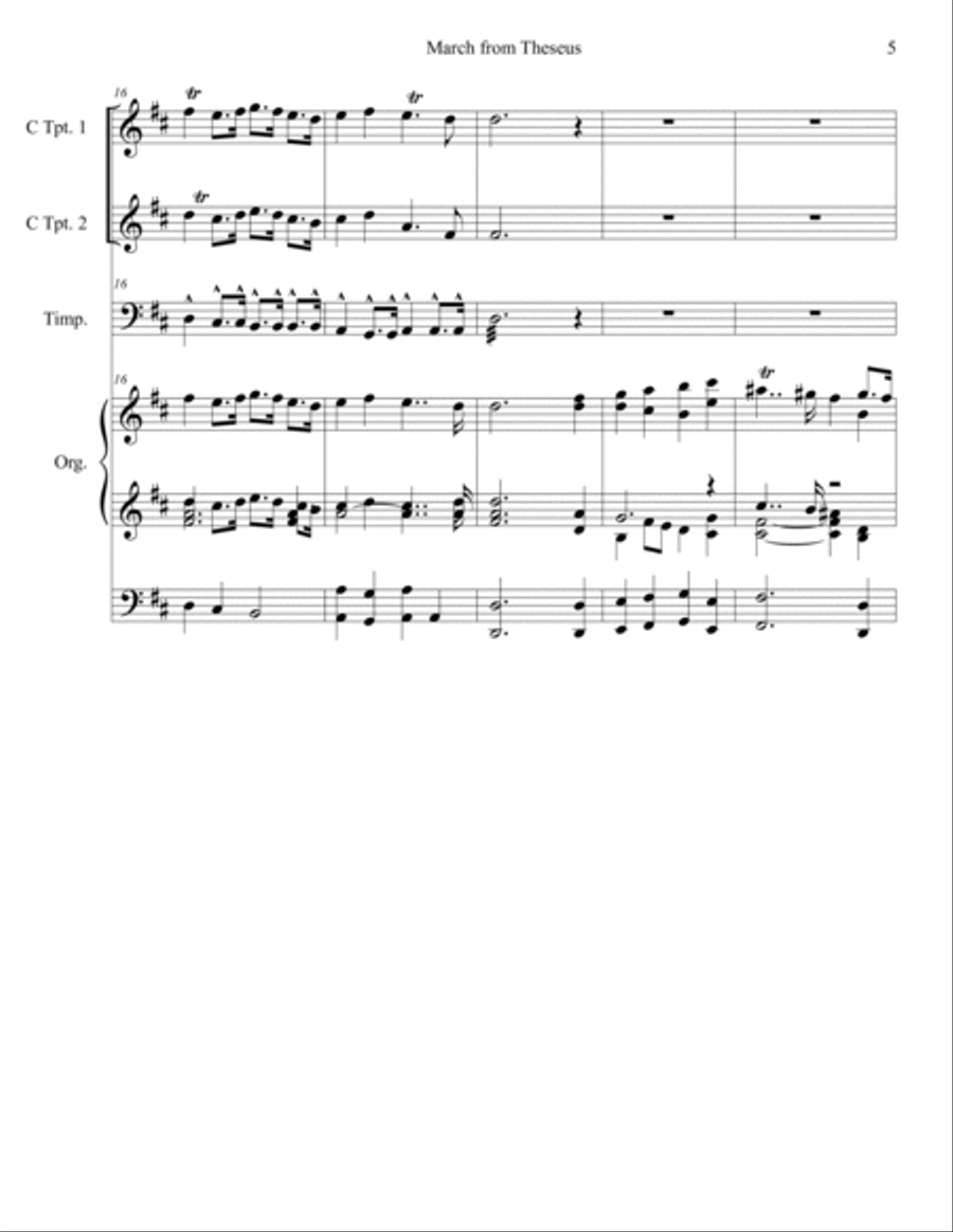 Jean-Baptiste Lully: March from Theseus in D Major for 2 Trumpets, Organ and Timpani Trumpet Duet scores gallery preview page 6