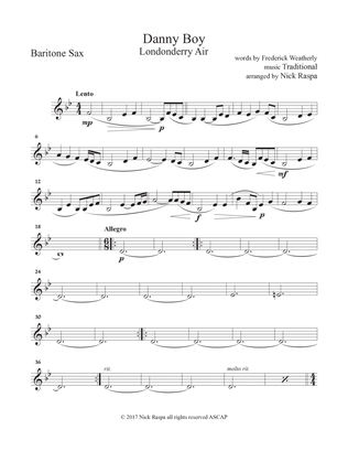 Danny Boy for Saxophone Quintet - Baritone Sax part