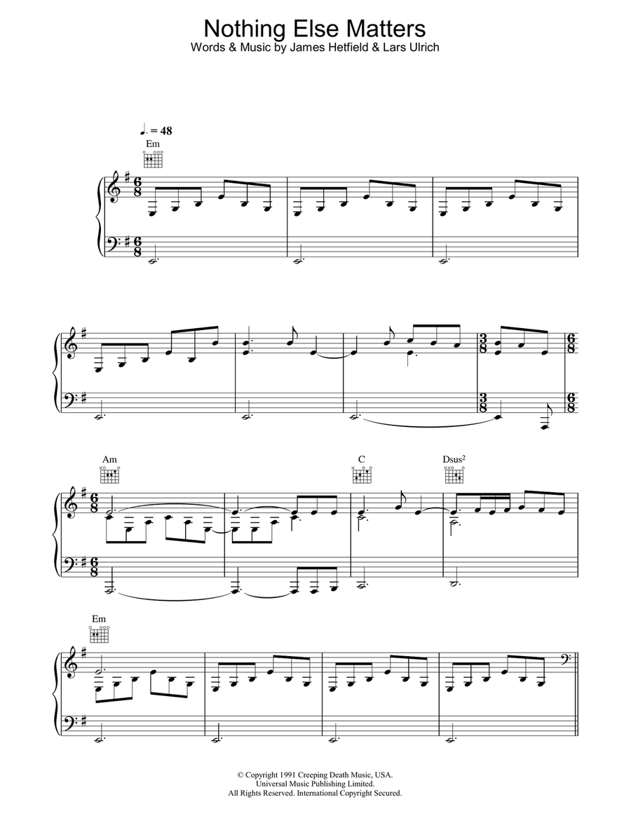 Nothing Else Matters Piano, Vocal, Guitar scores gallery preview page 1
