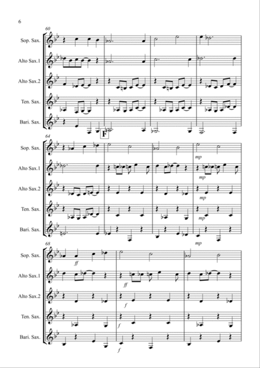 The Saints (jazzy style!) for Saxophone Quintet Saxophone Quintet scores gallery preview page 6