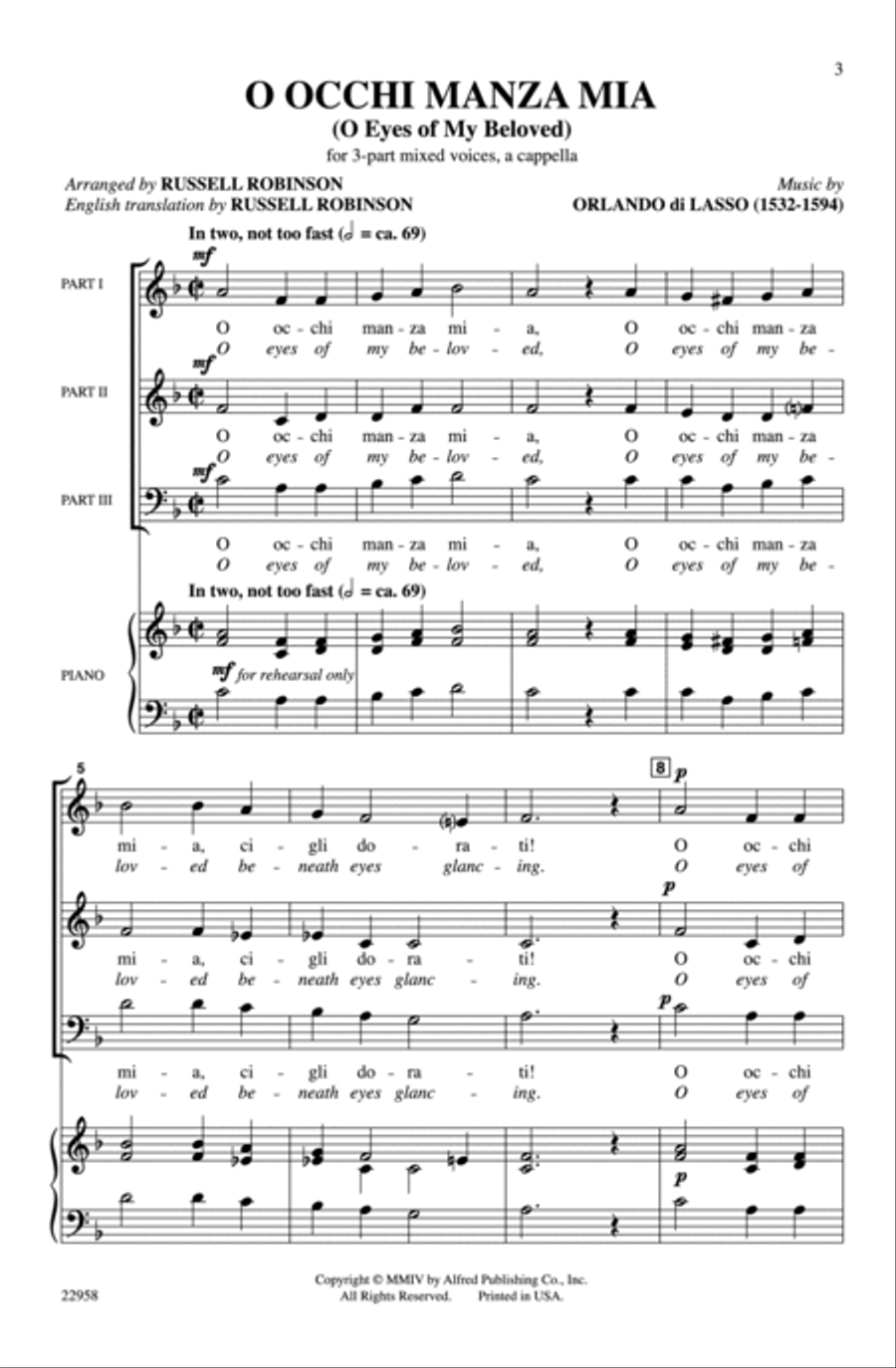 O Occhi Manza Mia (O Eyes of My Beloved) 3-Part scores gallery preview page 2