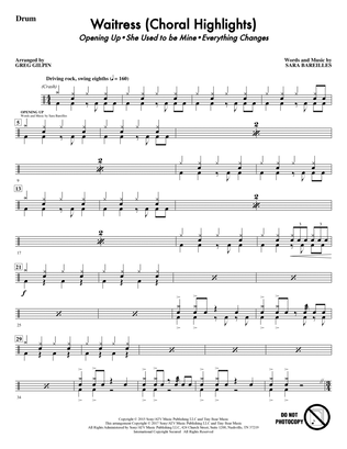 Book cover for Waitress (Choral Highlights) (arr. Greg Gilpin) - Drums