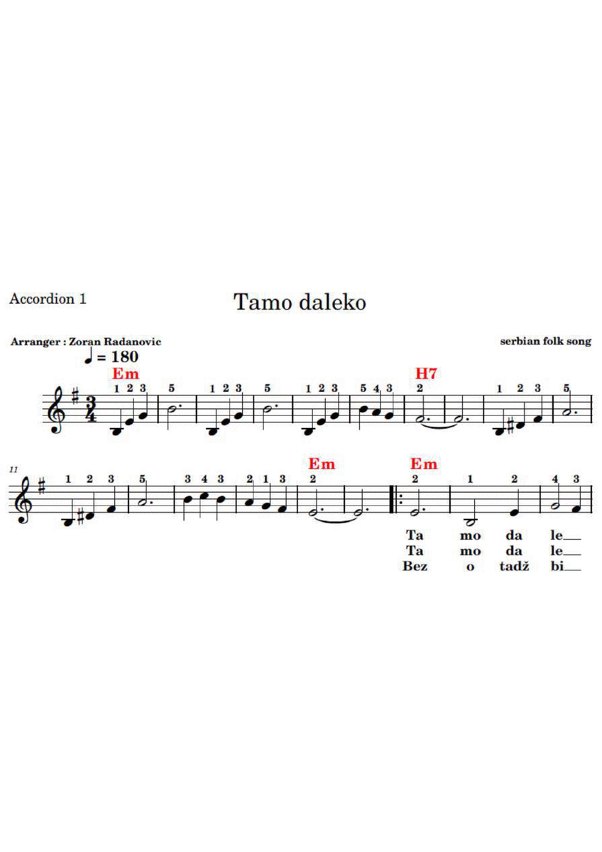 Tamo daleko - for accordion duet image number null