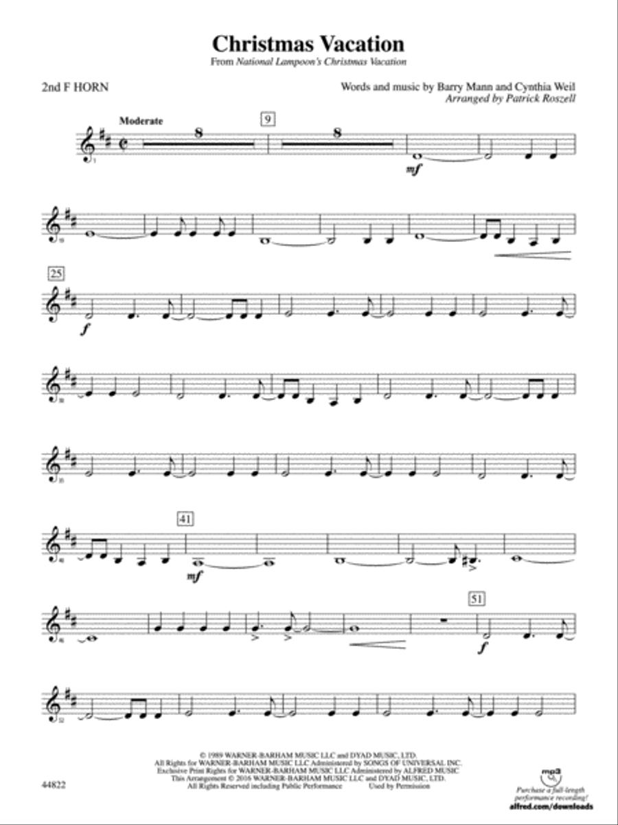 Christmas Vacation: 2nd F Horn Full Orchestra scores gallery preview page 1