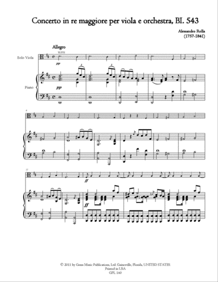 Concerto in re maggiore, BI. 543 Viola e Orchestra Viola scores gallery preview page 2